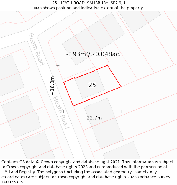 25, HEATH ROAD, SALISBURY, SP2 9JU: Plot and title map