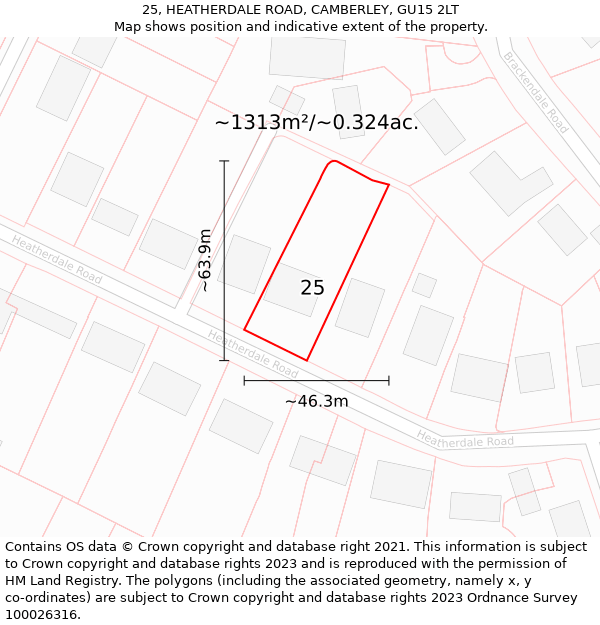 25, HEATHERDALE ROAD, CAMBERLEY, GU15 2LT: Plot and title map