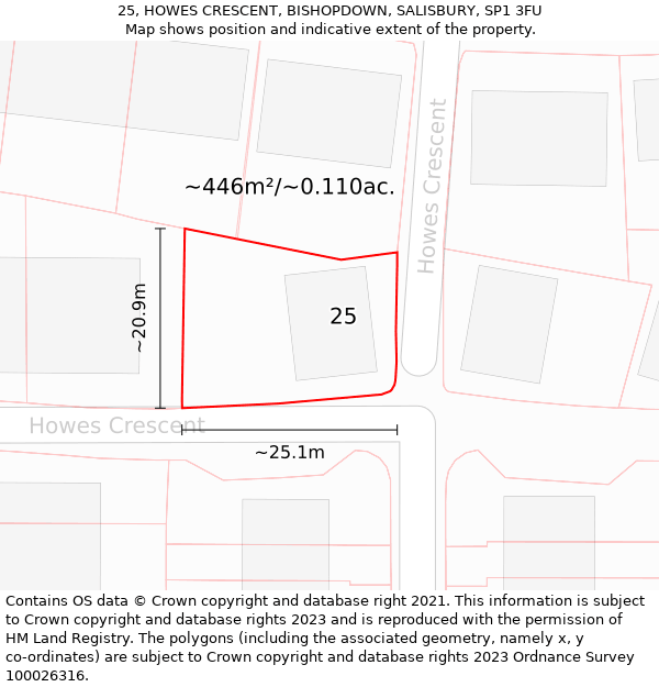 25, HOWES CRESCENT, BISHOPDOWN, SALISBURY, SP1 3FU: Plot and title map