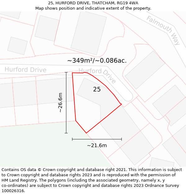 25, HURFORD DRIVE, THATCHAM, RG19 4WA: Plot and title map