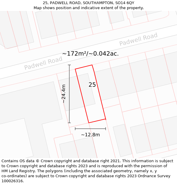 25, PADWELL ROAD, SOUTHAMPTON, SO14 6QY: Plot and title map