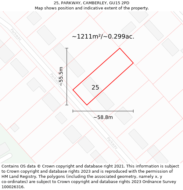 25, PARKWAY, CAMBERLEY, GU15 2PD: Plot and title map