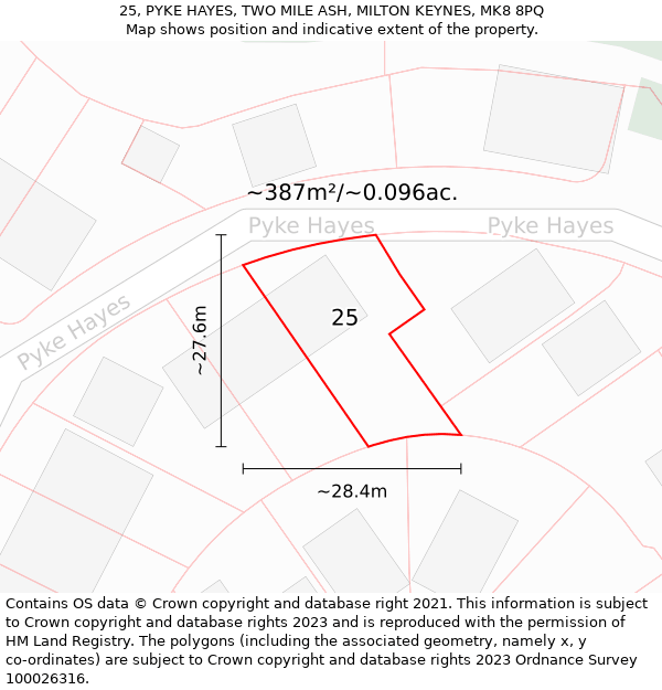 25, PYKE HAYES, TWO MILE ASH, MILTON KEYNES, MK8 8PQ: Plot and title map