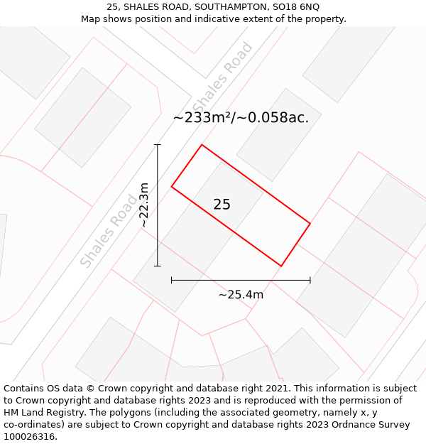 25, SHALES ROAD, SOUTHAMPTON, SO18 6NQ: Plot and title map