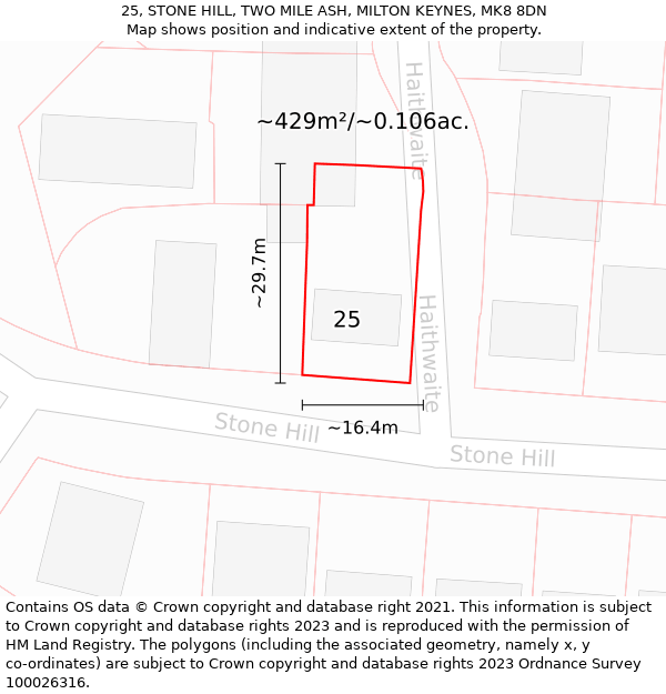 25, STONE HILL, TWO MILE ASH, MILTON KEYNES, MK8 8DN: Plot and title map