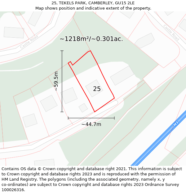 25, TEKELS PARK, CAMBERLEY, GU15 2LE: Plot and title map