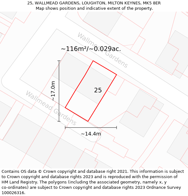 25, WALLMEAD GARDENS, LOUGHTON, MILTON KEYNES, MK5 8ER: Plot and title map