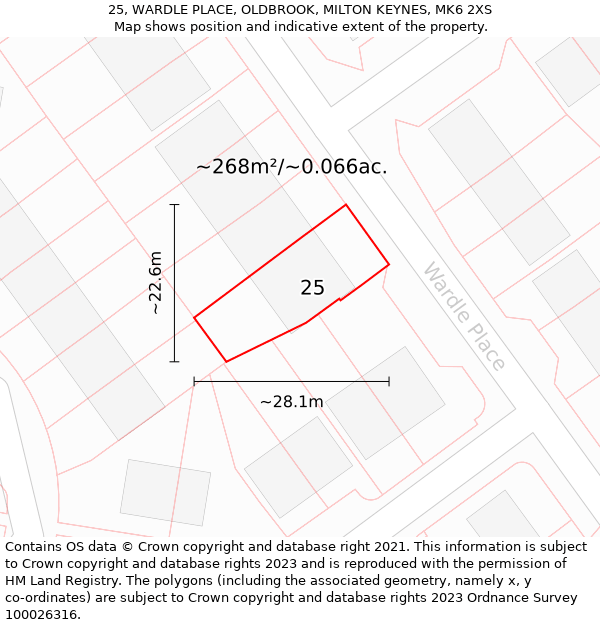 25, WARDLE PLACE, OLDBROOK, MILTON KEYNES, MK6 2XS: Plot and title map