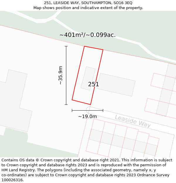 251, LEASIDE WAY, SOUTHAMPTON, SO16 3EQ: Plot and title map