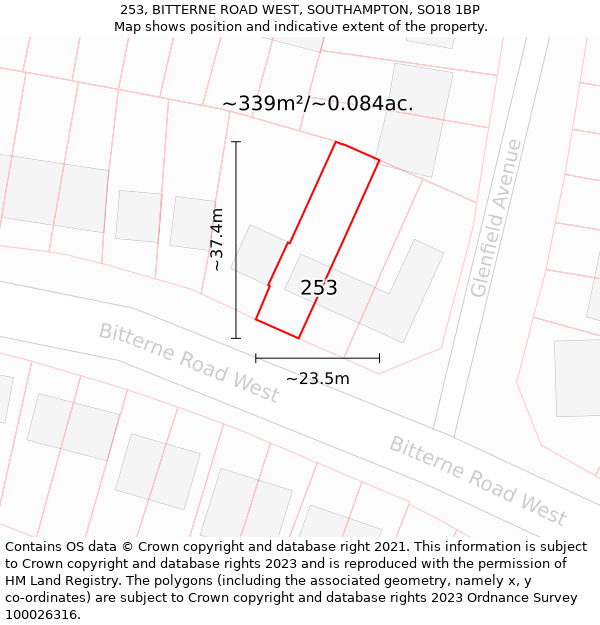 253, BITTERNE ROAD WEST, SOUTHAMPTON, SO18 1BP: Plot and title map