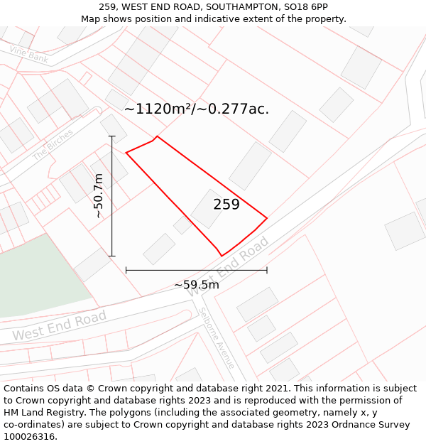 259, WEST END ROAD, SOUTHAMPTON, SO18 6PP: Plot and title map