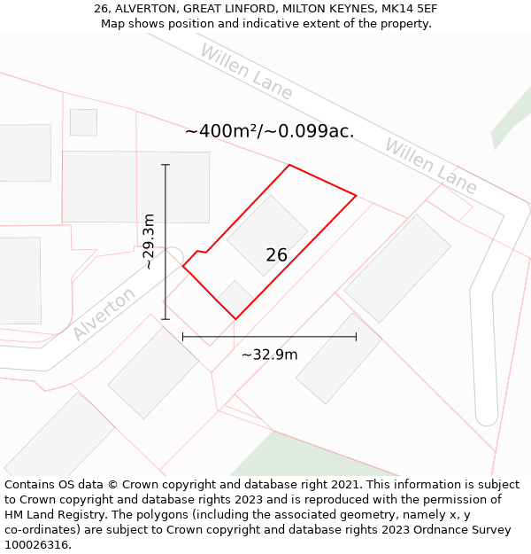 26, ALVERTON, GREAT LINFORD, MILTON KEYNES, MK14 5EF: Plot and title map