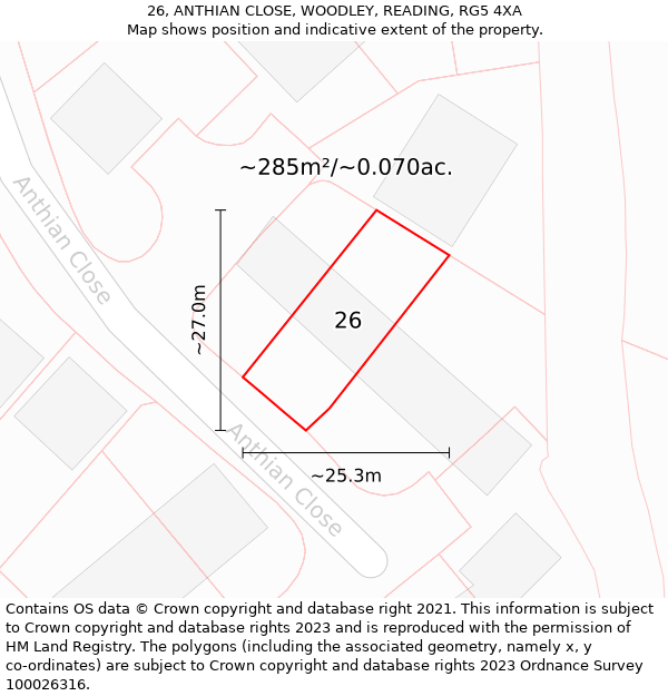 26, ANTHIAN CLOSE, WOODLEY, READING, RG5 4XA: Plot and title map