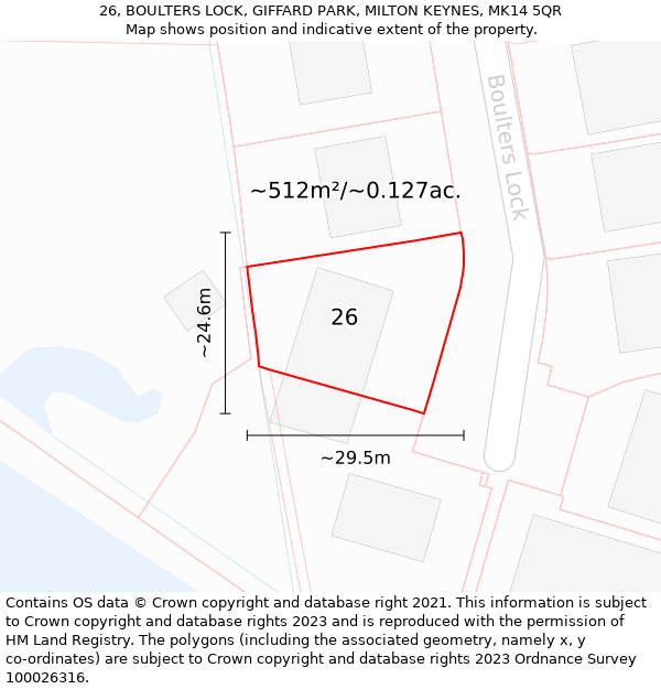 26, BOULTERS LOCK, GIFFARD PARK, MILTON KEYNES, MK14 5QR: Plot and title map