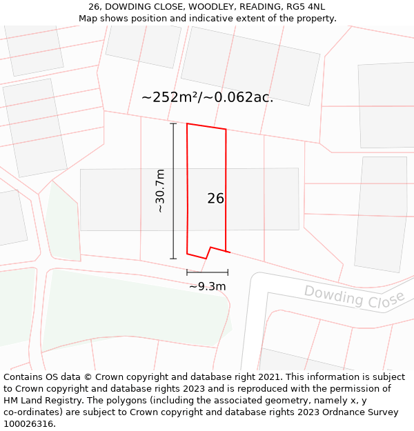 26, DOWDING CLOSE, WOODLEY, READING, RG5 4NL: Plot and title map