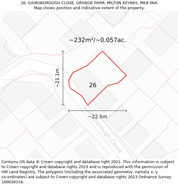 26, GAINSBOROUGH CLOSE, GRANGE FARM, MILTON KEYNES, MK8 0NA: Plot and title map