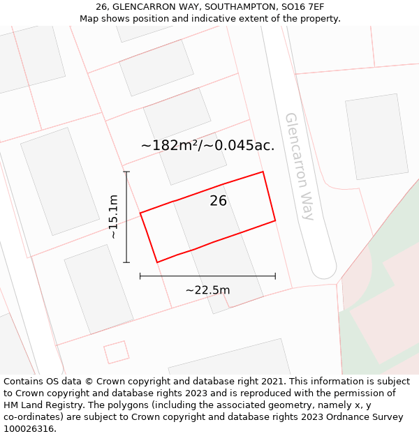 26, GLENCARRON WAY, SOUTHAMPTON, SO16 7EF: Plot and title map