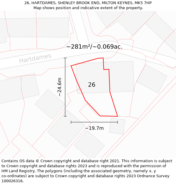 26, HARTDAMES, SHENLEY BROOK END, MILTON KEYNES, MK5 7HP: Plot and title map