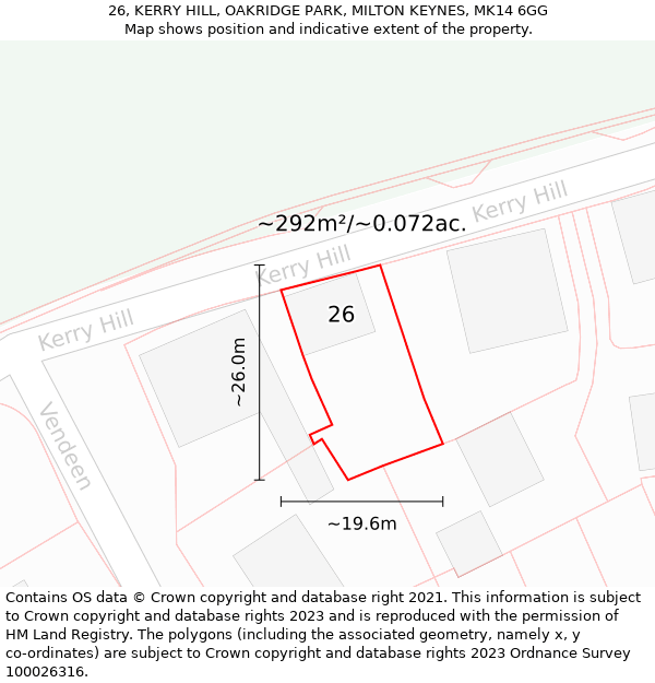 26, KERRY HILL, OAKRIDGE PARK, MILTON KEYNES, MK14 6GG: Plot and title map