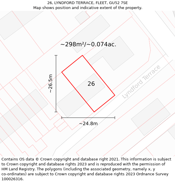 26, LYNDFORD TERRACE, FLEET, GU52 7SE: Plot and title map