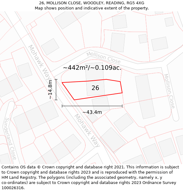 26, MOLLISON CLOSE, WOODLEY, READING, RG5 4XG: Plot and title map