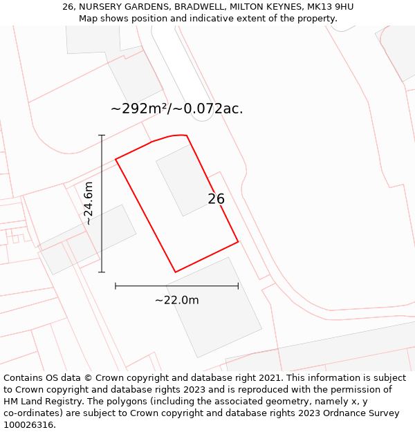 26, NURSERY GARDENS, BRADWELL, MILTON KEYNES, MK13 9HU: Plot and title map