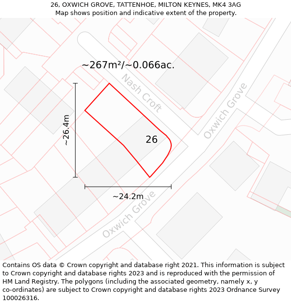 26, OXWICH GROVE, TATTENHOE, MILTON KEYNES, MK4 3AG: Plot and title map