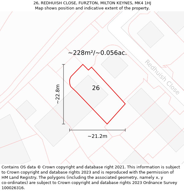 26, REDHUISH CLOSE, FURZTON, MILTON KEYNES, MK4 1HJ: Plot and title map