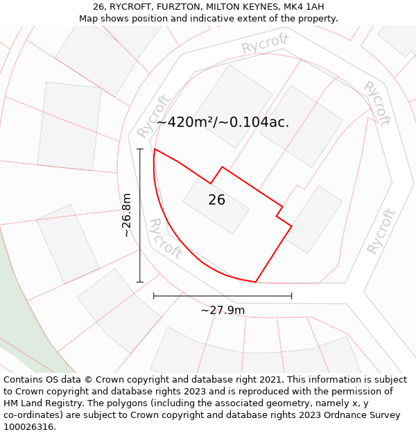 26, RYCROFT, FURZTON, MILTON KEYNES, MK4 1AH: Plot and title map