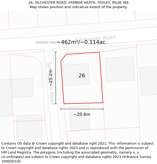 26, SILCHESTER ROAD, PAMBER HEATH, TADLEY, RG26 3EE: Plot and title map