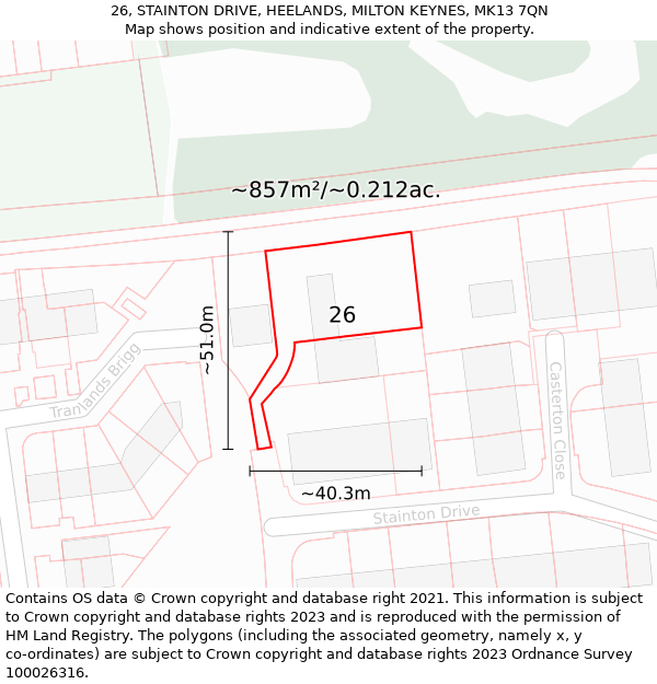 26, STAINTON DRIVE, HEELANDS, MILTON KEYNES, MK13 7QN: Plot and title map