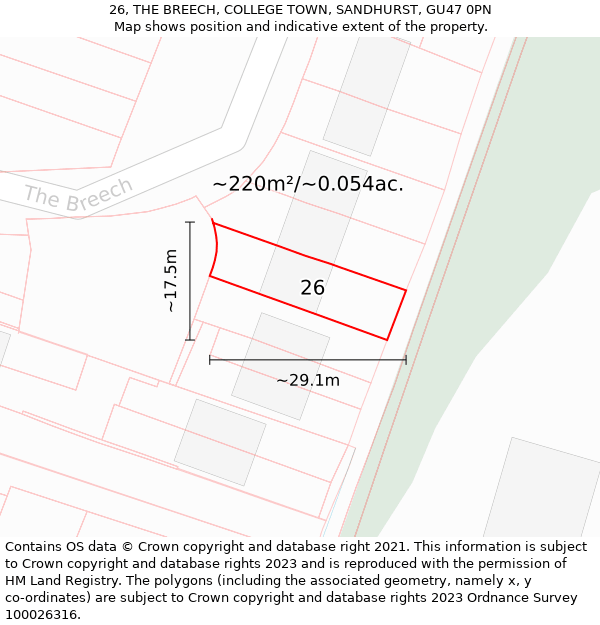 26, THE BREECH, COLLEGE TOWN, SANDHURST, GU47 0PN: Plot and title map