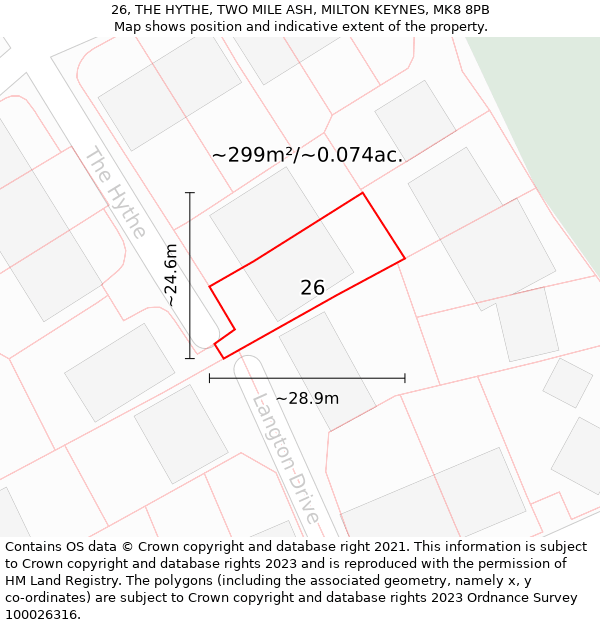 26, THE HYTHE, TWO MILE ASH, MILTON KEYNES, MK8 8PB: Plot and title map