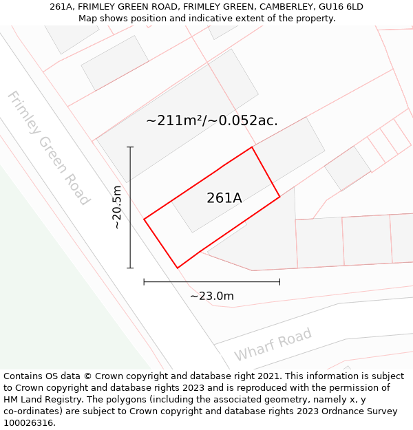 261A, FRIMLEY GREEN ROAD, FRIMLEY GREEN, CAMBERLEY, GU16 6LD: Plot and title map