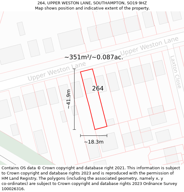 264, UPPER WESTON LANE, SOUTHAMPTON, SO19 9HZ: Plot and title map