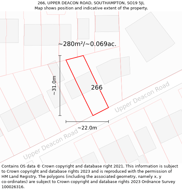 266, UPPER DEACON ROAD, SOUTHAMPTON, SO19 5JL: Plot and title map