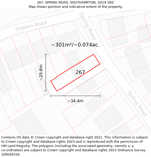 267, SPRING ROAD, SOUTHAMPTON, SO19 2NZ: Plot and title map