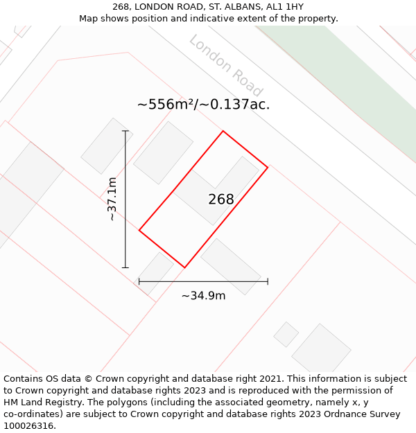 268, LONDON ROAD, ST ALBANS, AL1 1HY: Plot and title map