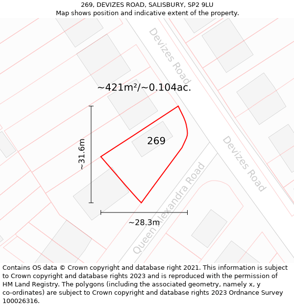 269, DEVIZES ROAD, SALISBURY, SP2 9LU: Plot and title map