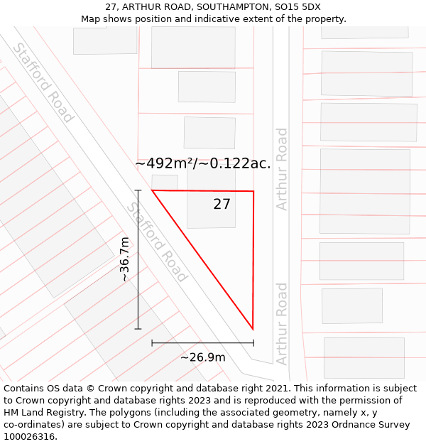 27, ARTHUR ROAD, SOUTHAMPTON, SO15 5DX: Plot and title map