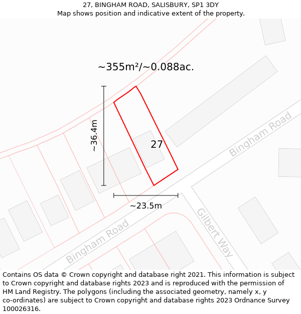 27, BINGHAM ROAD, SALISBURY, SP1 3DY: Plot and title map