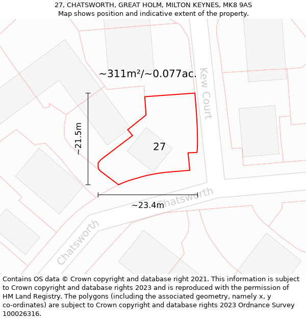 27, CHATSWORTH, GREAT HOLM, MILTON KEYNES, MK8 9AS: Plot and title map