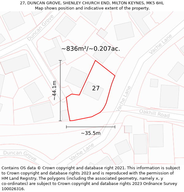 27, DUNCAN GROVE, SHENLEY CHURCH END, MILTON KEYNES, MK5 6HL: Plot and title map