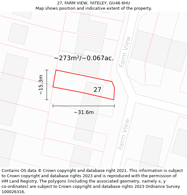 27, FARM VIEW, YATELEY, GU46 6HU: Plot and title map
