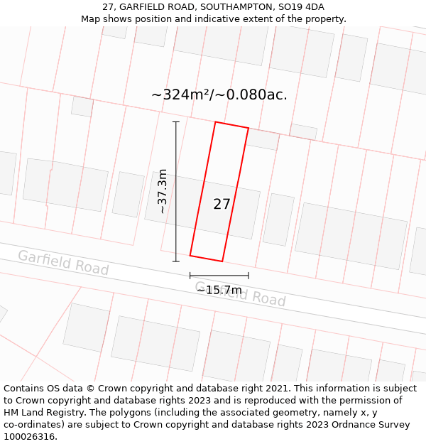 27, GARFIELD ROAD, SOUTHAMPTON, SO19 4DA: Plot and title map