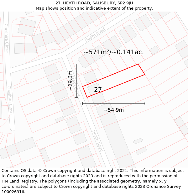 27, HEATH ROAD, SALISBURY, SP2 9JU: Plot and title map