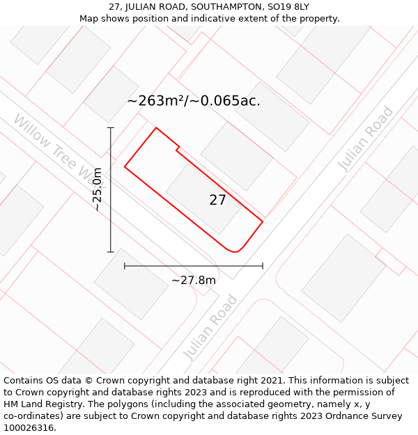 27, JULIAN ROAD, SOUTHAMPTON, SO19 8LY: Plot and title map