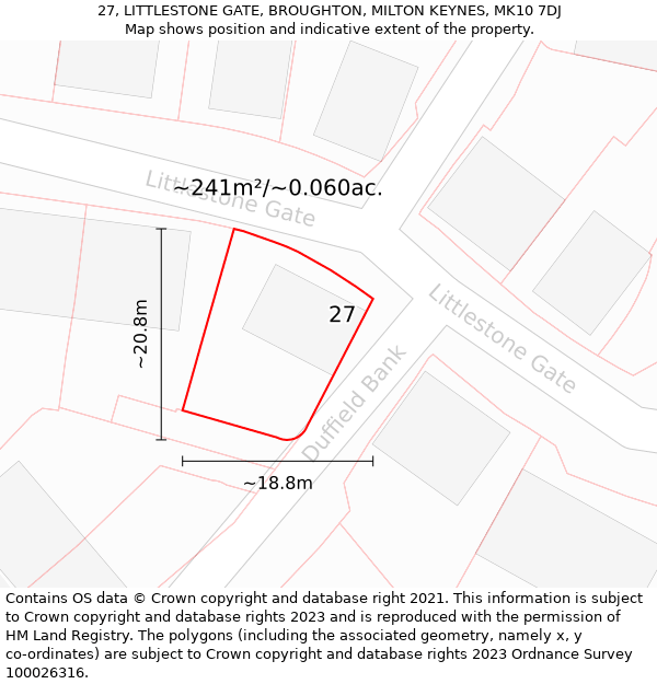 27, LITTLESTONE GATE, BROUGHTON, MILTON KEYNES, MK10 7DJ: Plot and title map