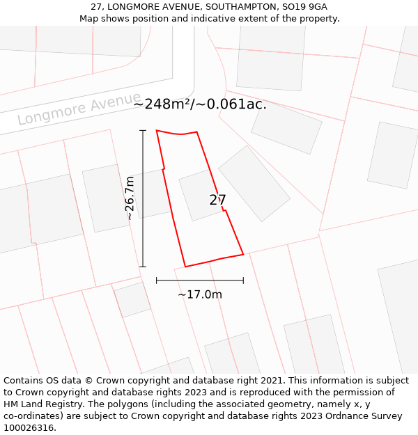 27, LONGMORE AVENUE, SOUTHAMPTON, SO19 9GA: Plot and title map