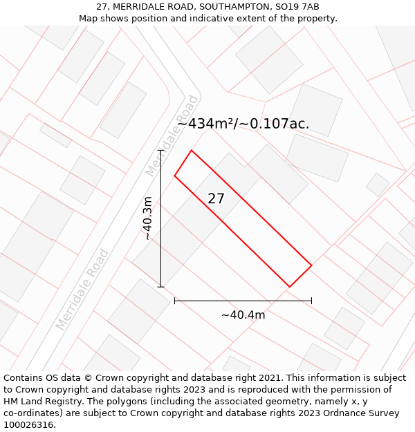 27, MERRIDALE ROAD, SOUTHAMPTON, SO19 7AB: Plot and title map